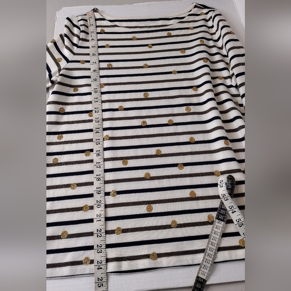Talbots Petite Summer Striped Gold Glitter Polka Dot Pullover Long Sleeve Top - Picture 10 of 14